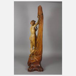 Goldscheider Wien figürlicher Salonspiegel "Neugierige"