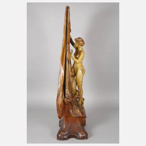 Goldscheider Wien figürlicher Salonspiegel "Neugierige"