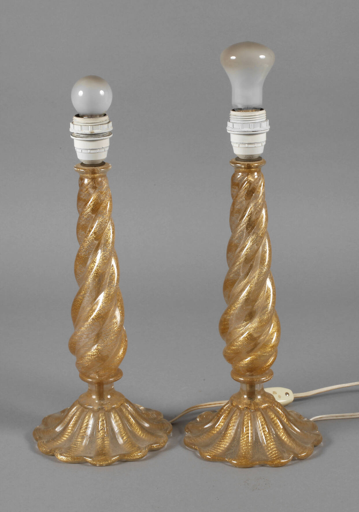 Murano Paar Lampenfüße "Cordonato Oro"