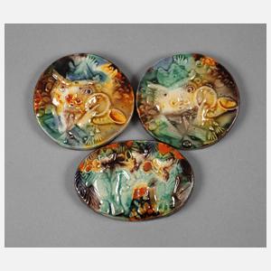 Heinz Werner drei kleine Reliefplatten Jagdhornbläser