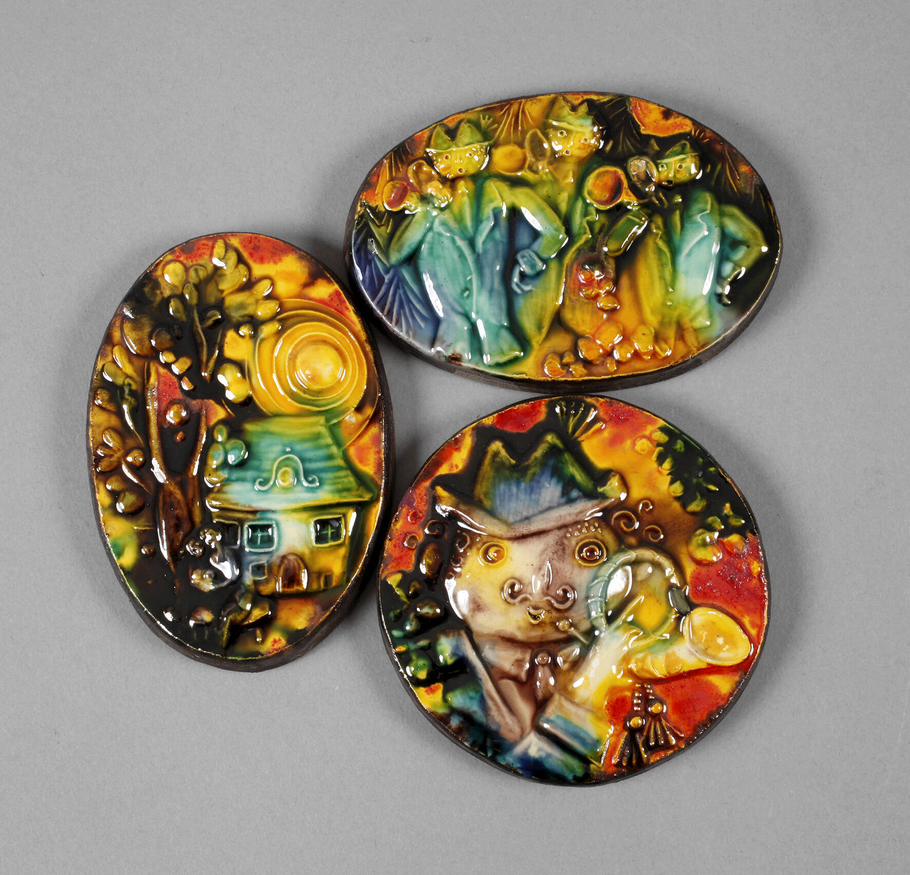 Heinz Werner drei kleine Reliefplatten Jagdhornbläser