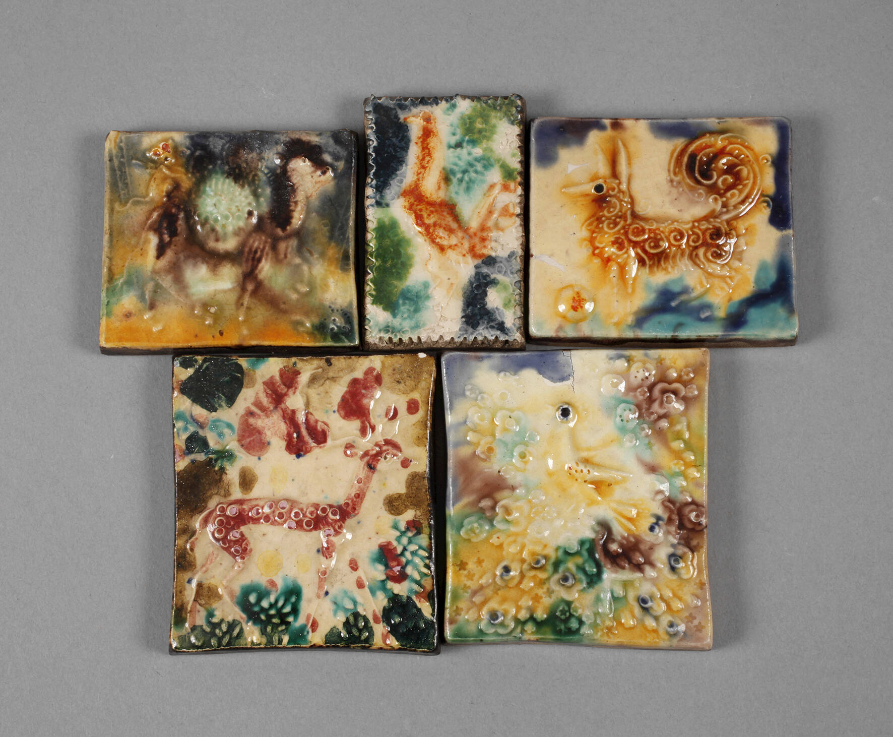 Heinz Werner fünf kleine Reliefplatten Tierdarstellungen