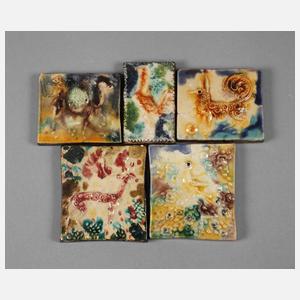 Heinz Werner fünf kleine Reliefplatten Tierdarstellungen