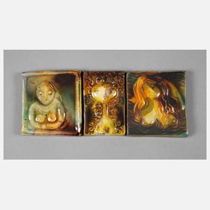 Heinz Werner drei kleine Reliefplatten Frauenmotive