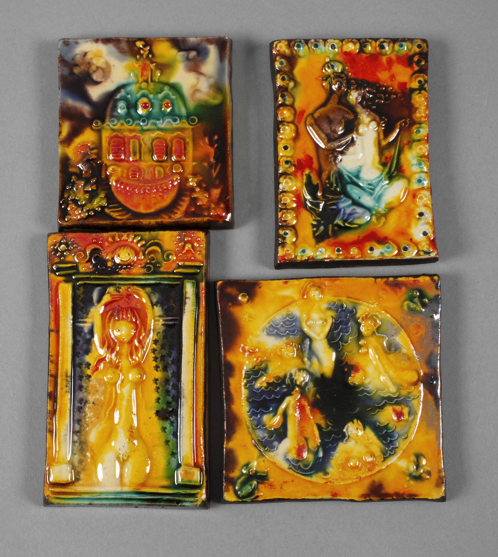 Heinz Werner vier kleine Reliefplatten Erotika