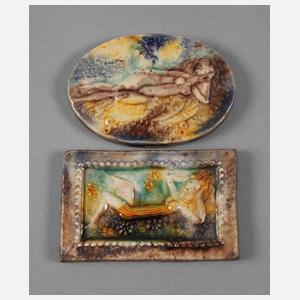 Heinz Werner zwei kleine Reliefplatten Ruhende Frau