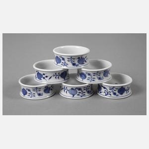 Meissen sechs Serviettenringe "Zwiebelmuster"