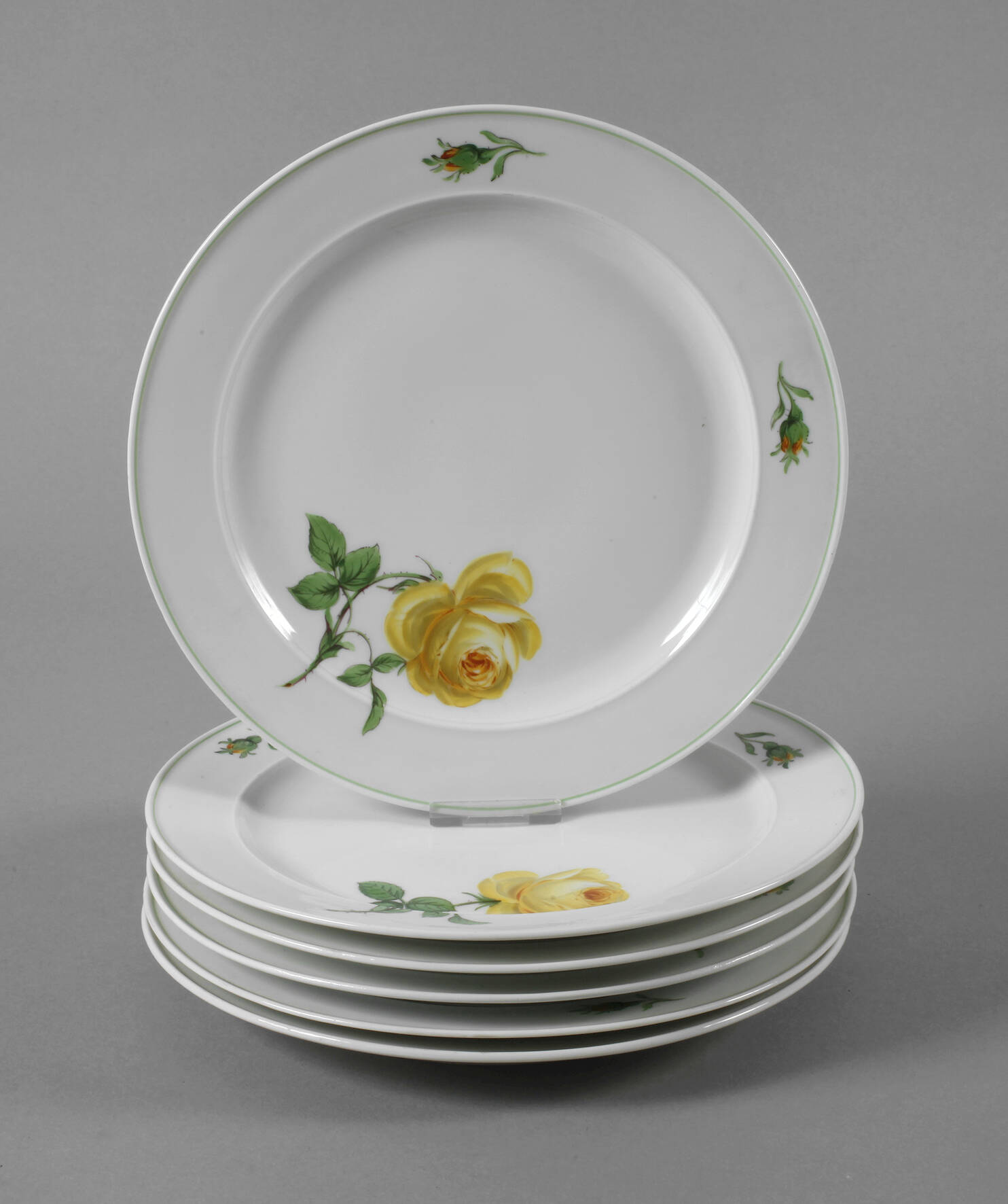 Meissen sechs Kuchenteller "Gelbe Rose"