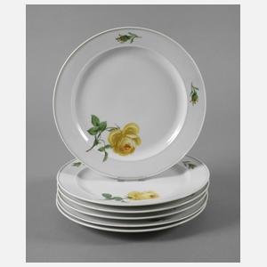 Meissen sechs Kuchenteller "Gelbe Rose"