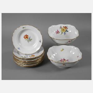 Meissen Konvolut Geschirrteile mit Blumenmalerei