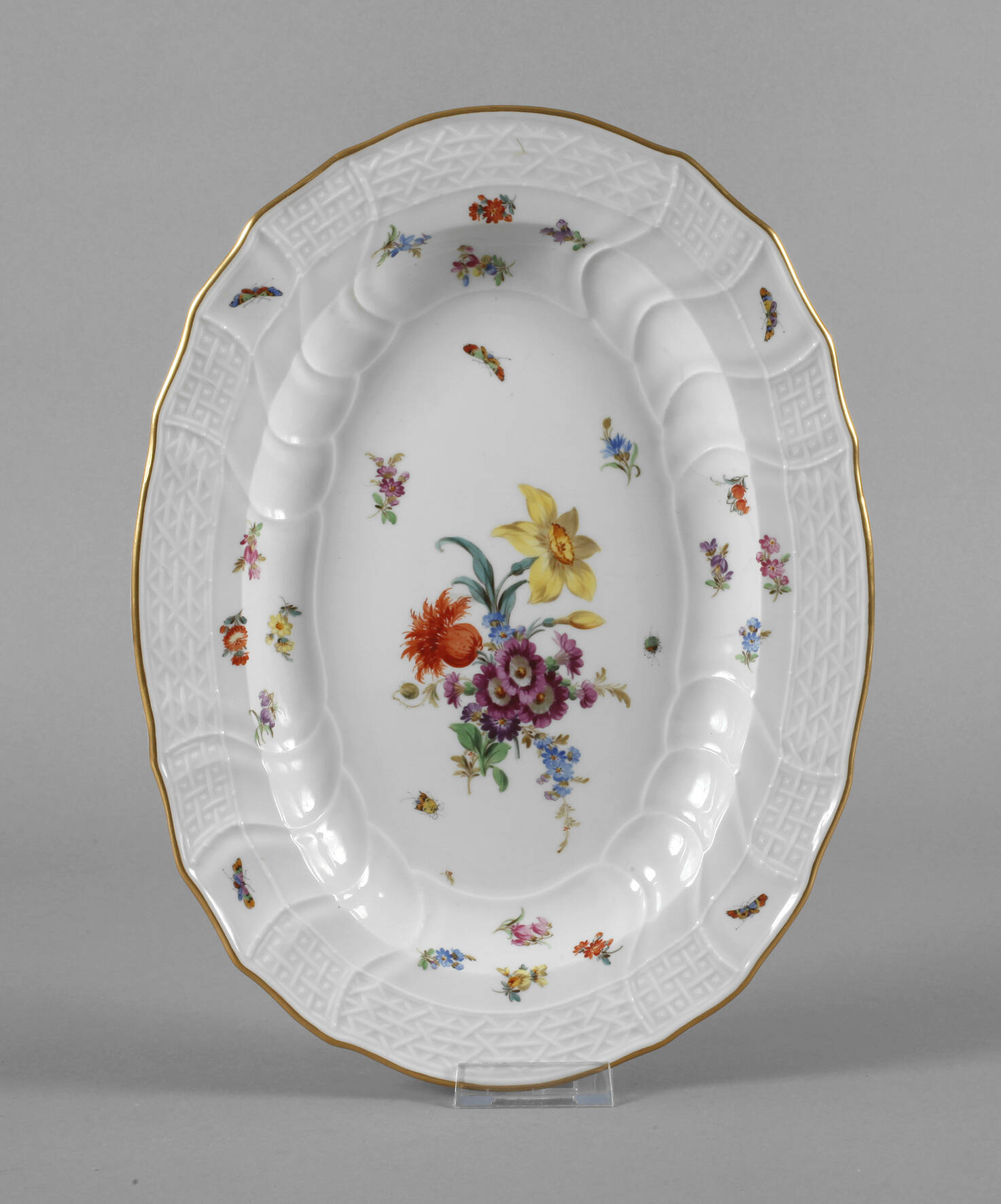 Meissen ovale Platte "Blumen und Insekten"