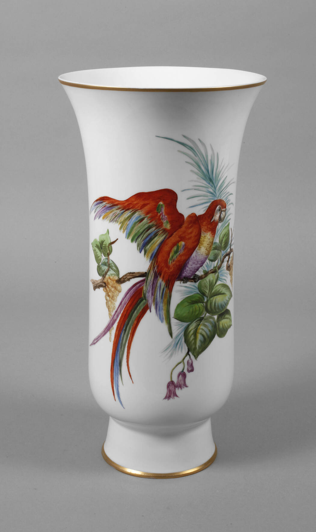 Meissen große Vase mit Papageimotiv