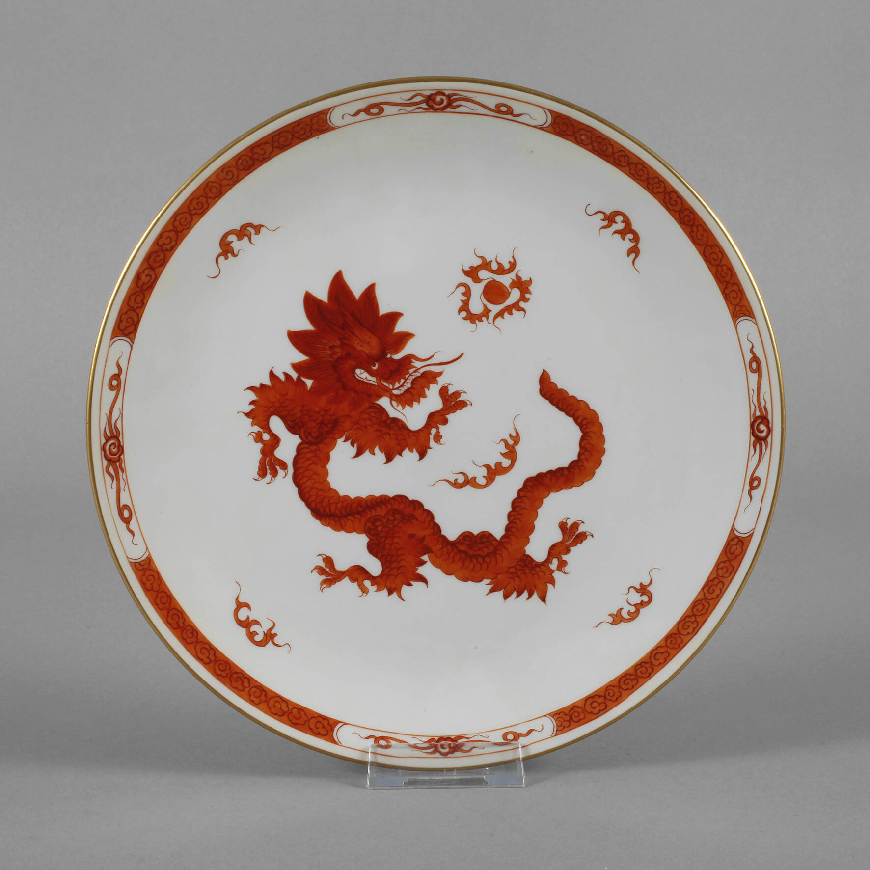 Meissen Wandteller "Roter Mingdrache mit Kante"