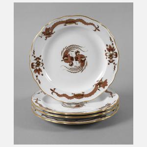 Meissen vier Kuchenteller "Reicher Drache, braun"