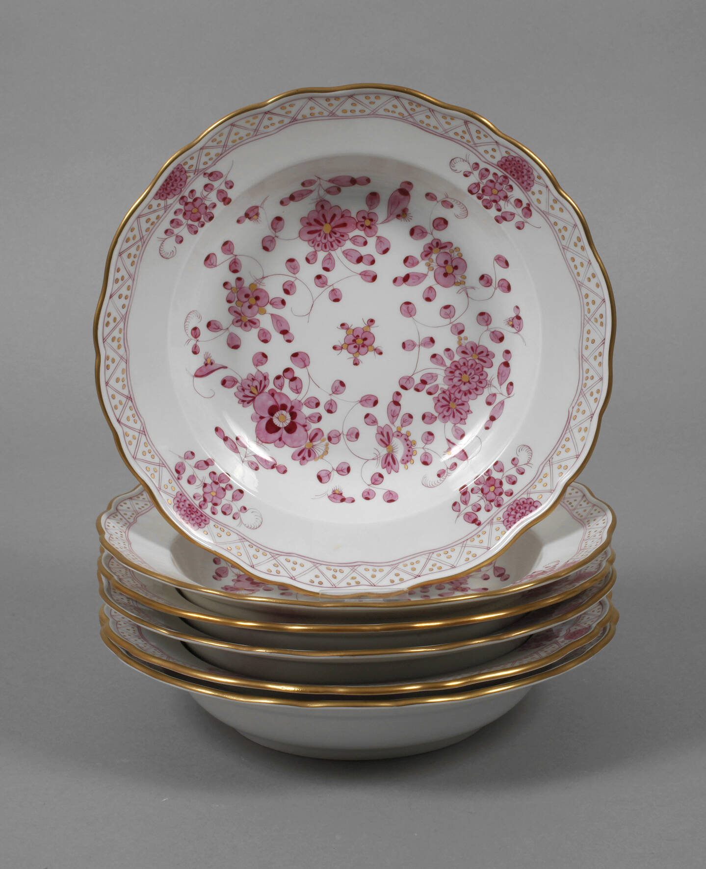 Meissen sechs Suppenteller "Indische Malerei, purpur"
