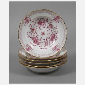 Meissen sechs Suppenteller "Indische Malerei, purpur"