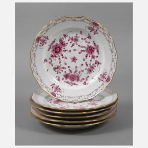 Meissen sechs Speiseteller "Indische Malerei, purpur"