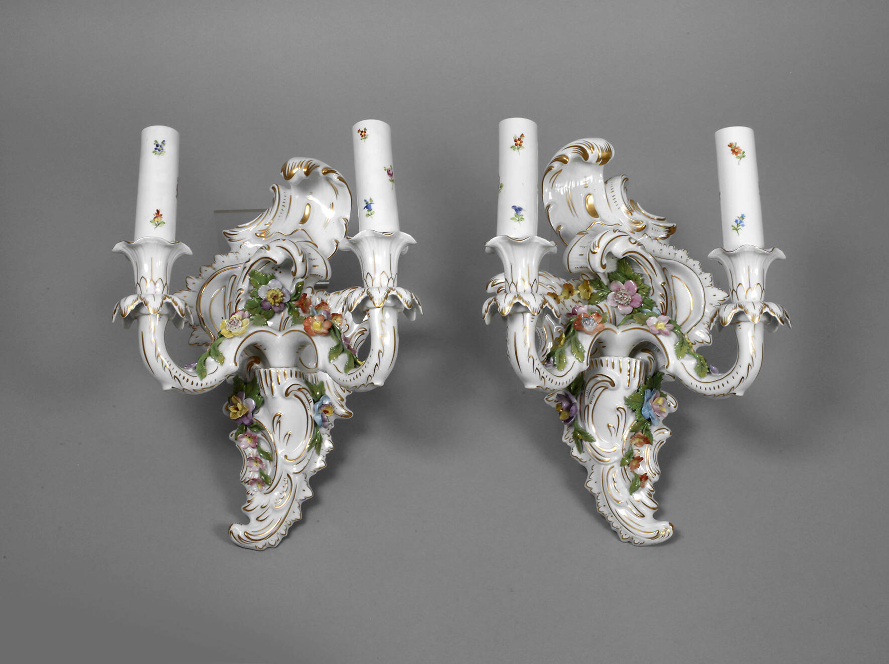 Potschappel Paar Wandleuchter im Rokokostil