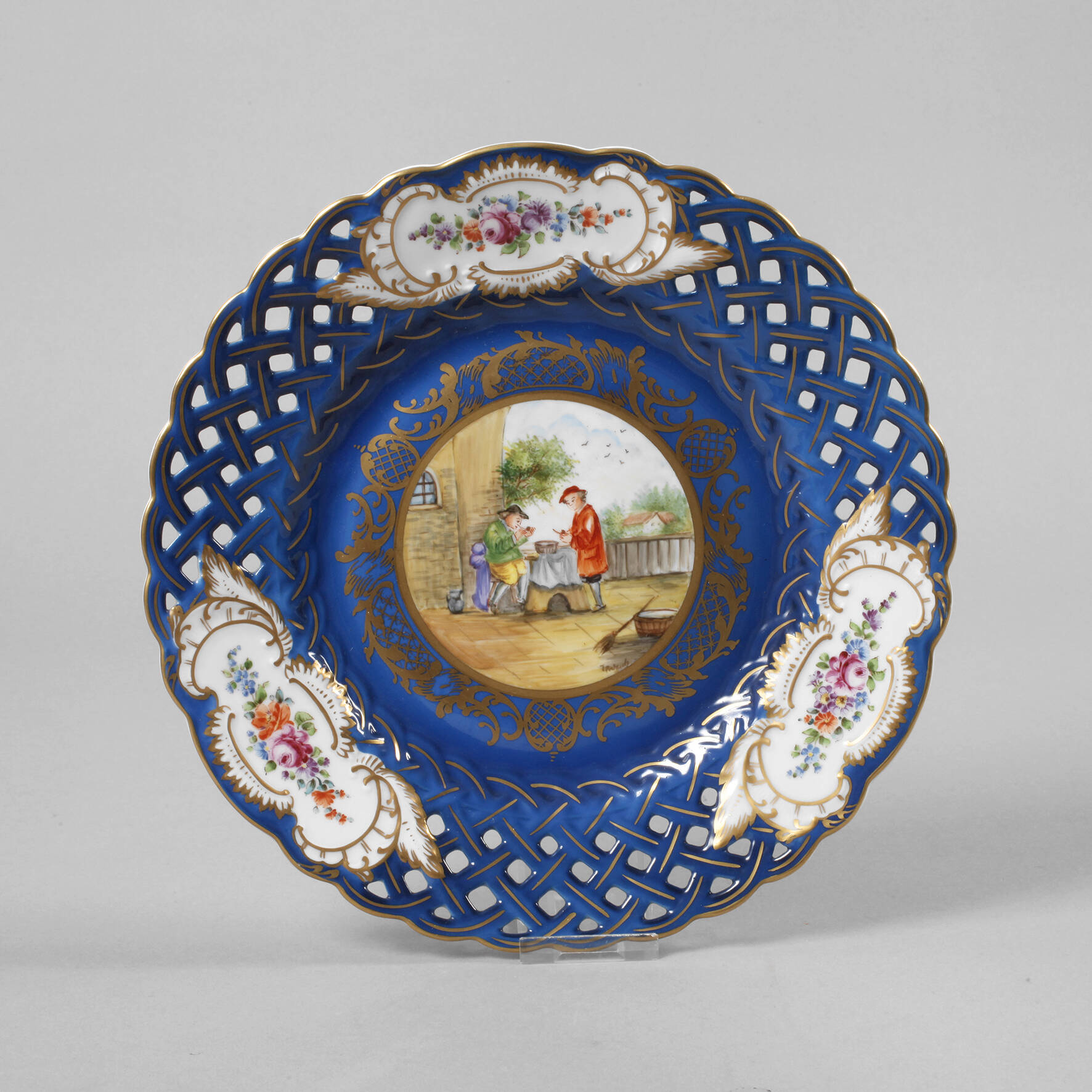 Potschappel Durchbruchteller mit Genreszene