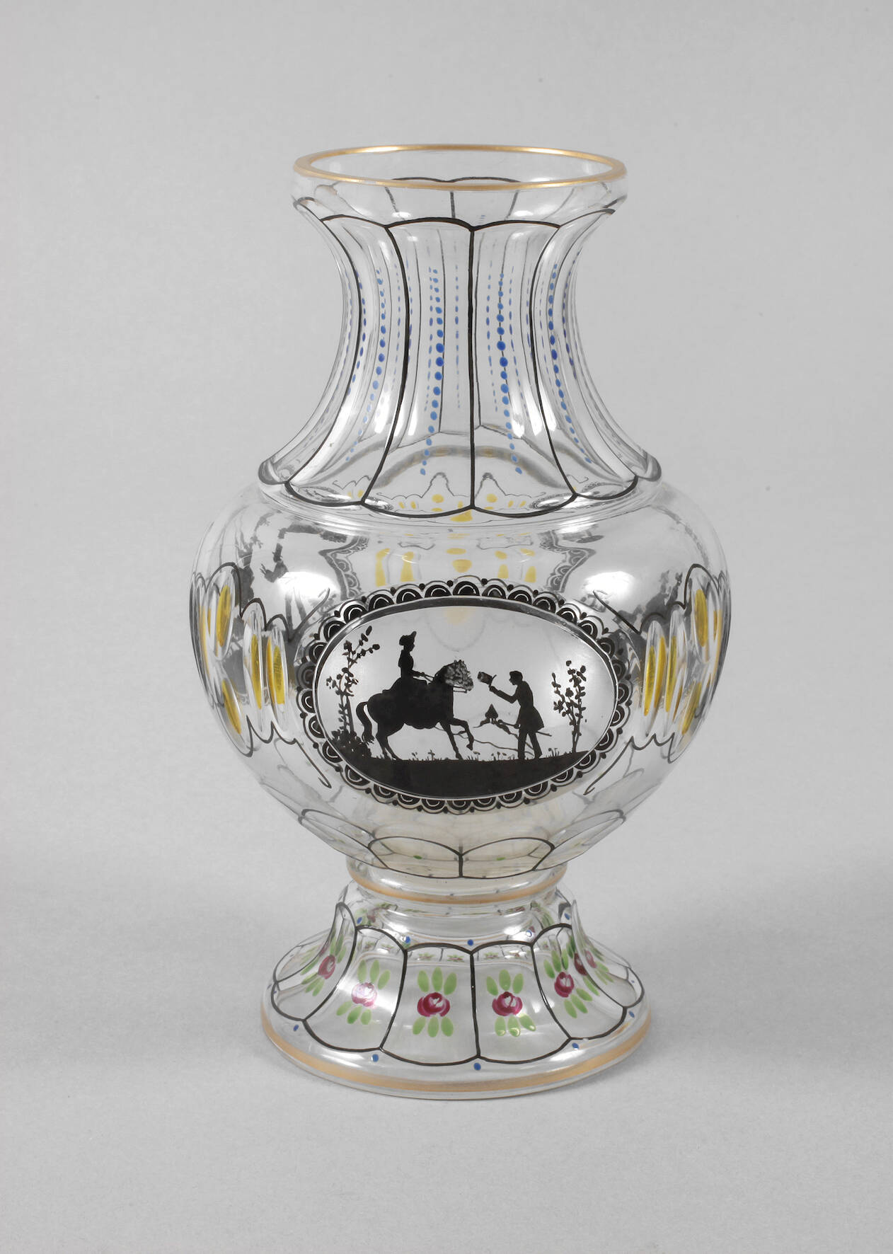 Steinschönau Fachschulvase Schwarzlotmalerei