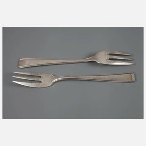 Sechs Kuchengabeln Silber