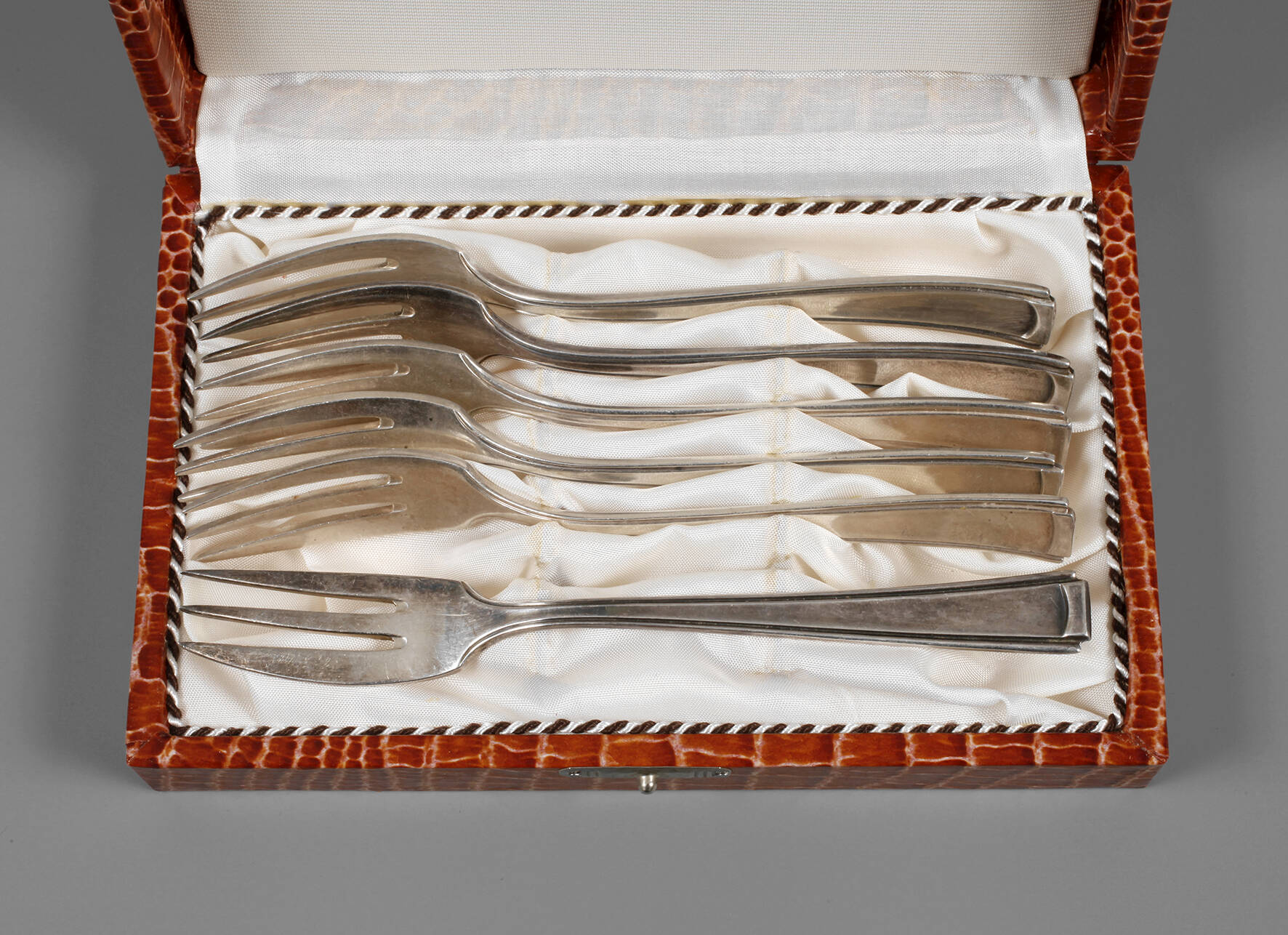 Sechs Kuchengabeln Silber