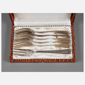 Sechs Kuchengabeln Silber