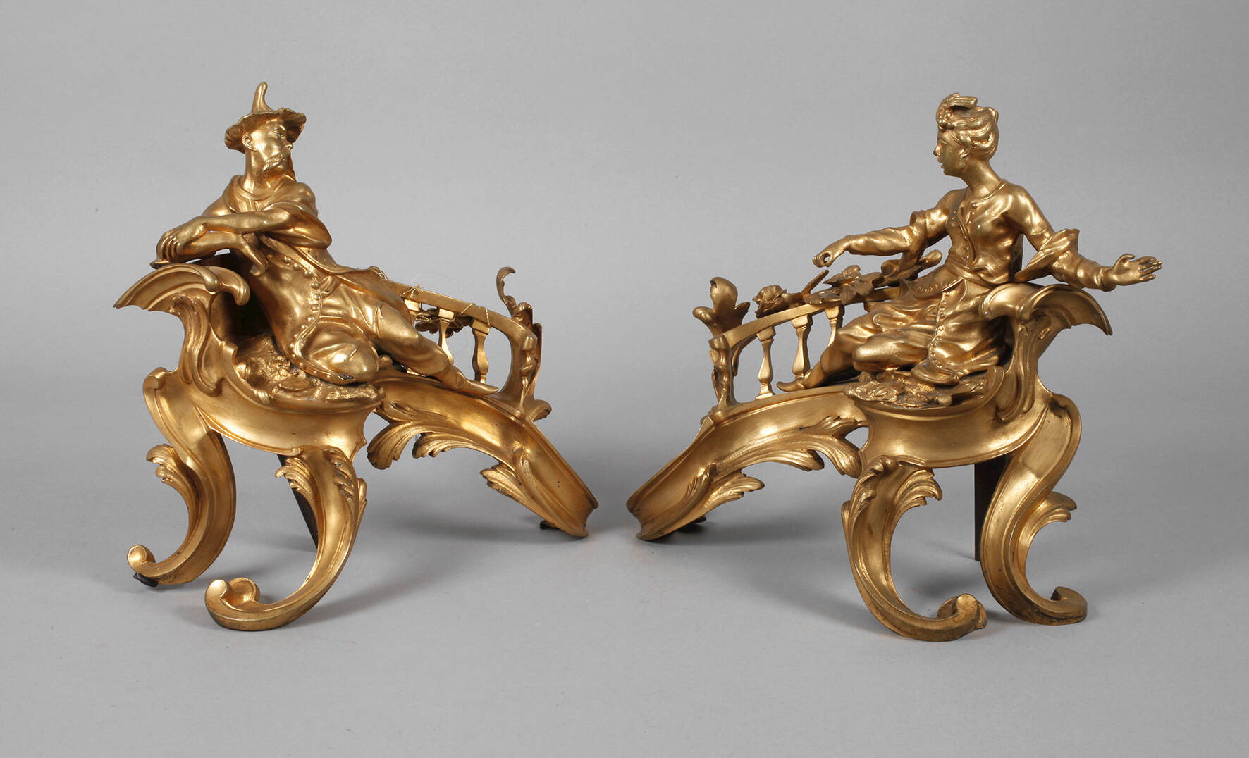 Paar figürliche Kaminböcke Bronze