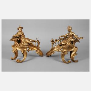 Paar figürliche Kaminböcke Bronze