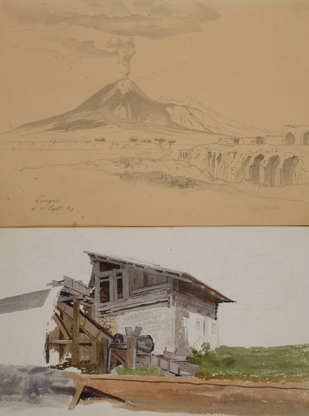 Hermann Krabbes, attr., Pompeji und Wassermühle