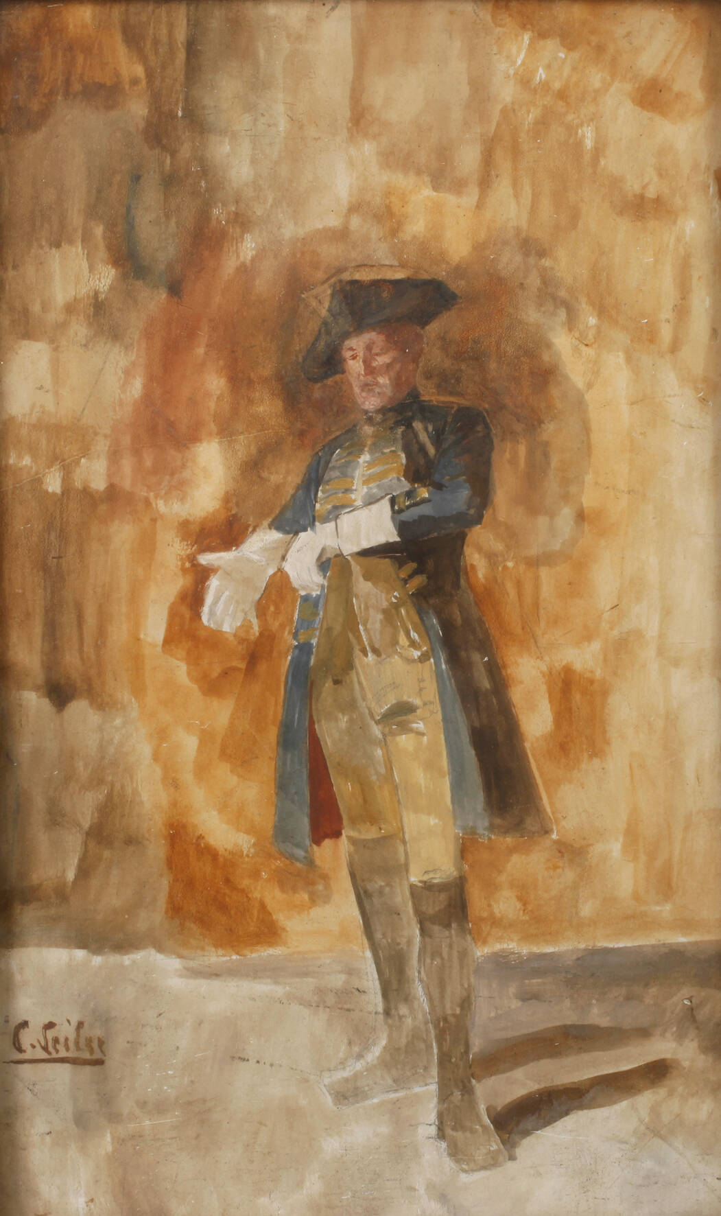 Prof. Carl Seiler, Beim Handschuh anziehen