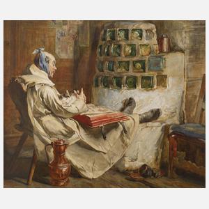 Prof. Heinrich Stelzner, Mönch mit Katze