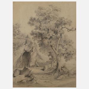 Eremit vor Höhle am Meer