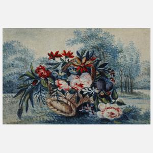 Blumenkorb vor Landschaft
