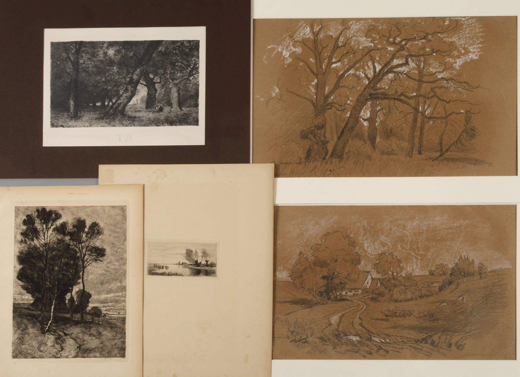 Otto Gampert, 2 Zeichnungen und 3 Radierungen