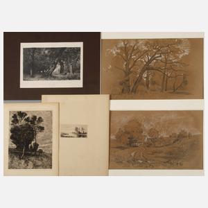 Otto Gampert, 2 Zeichnungen und 3 Radierungen