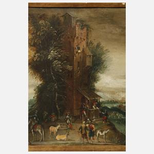 Anton Mozart, attr., Turm im Gebirge