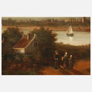 Abraham Johannes Couwenberg, attr., Stadt am Fluss