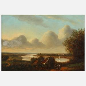 Abraham Johannes Couwenberg, attr., Stadt am Fluss