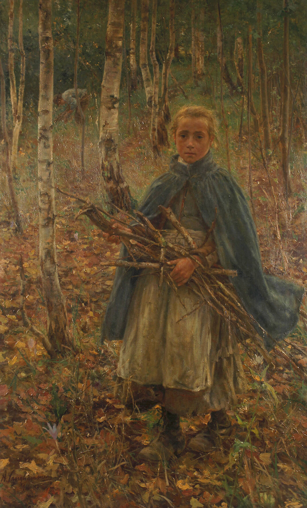 Prof. Arthur Langhammer, "Holzsammelnde Kinder im Walde"