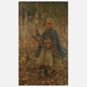 Prof. Arthur Langhammer, "Holzsammelnde Kinder im Walde"