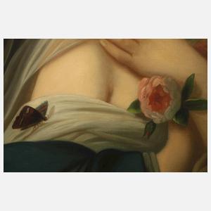 Dame mit Rosen und Schmetterling
