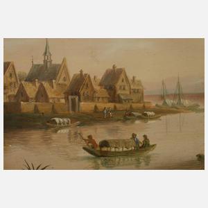 Flusslandschaft mit Booten