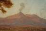 Rauchender Vulkan in mediterraner Landschaft