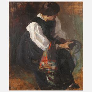 Sitzende Dame in Tracht