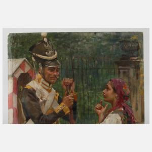 Wojciech Kossak, attr., Husar und Mädchen