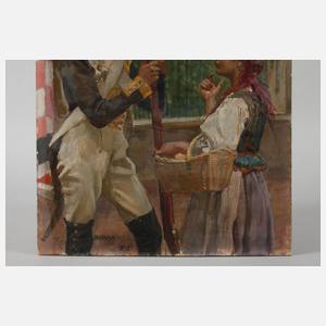 Wojciech Kossak, attr., Husar und Mädchen