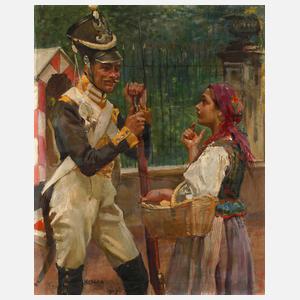 Wojciech Kossak, attr., Husar und Mädchen