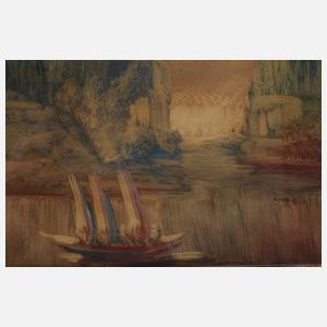 Prof. Heinrich Nüsslein, Landschaft mit Segelboot