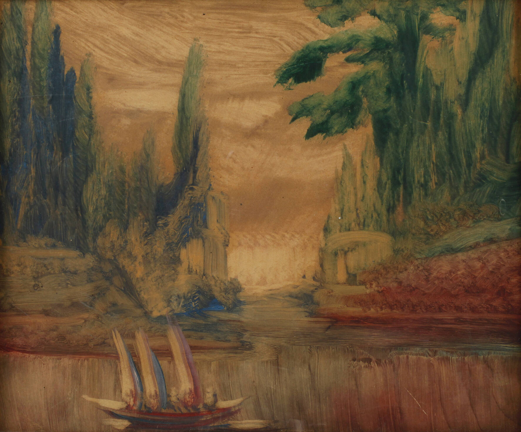 Prof. Heinrich Nüsslein, Landschaft mit Segelboot